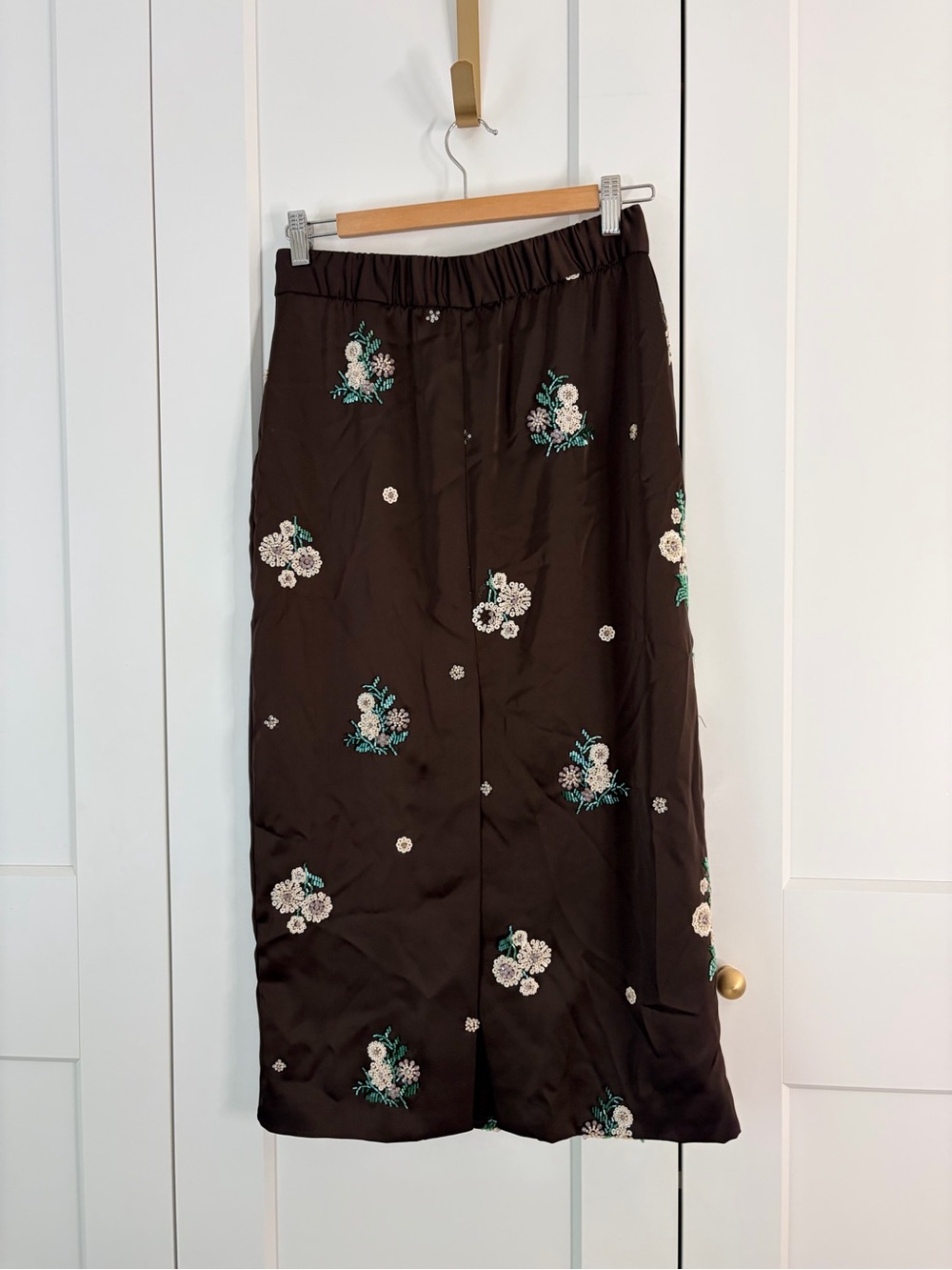 Zara Collection Chocolate Brown Sequin Embroidered Midi Skirt | S - Picture 6 of 10